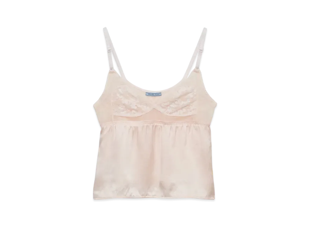 PRADA Women's Vintage-Look Satin and Lace Top "Pink"