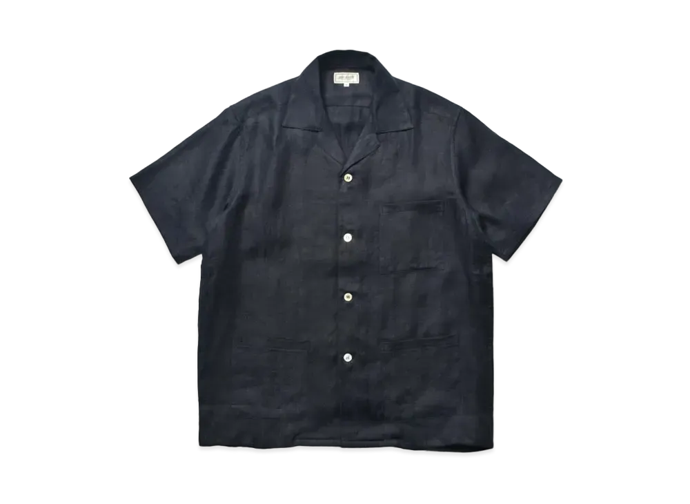 THE REAL McCOY'S Linen Open Collar Shirt "Navy"
