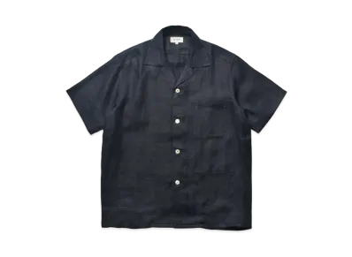 THE REAL McCOY'S Linen Open Collar Shirt "Navy"