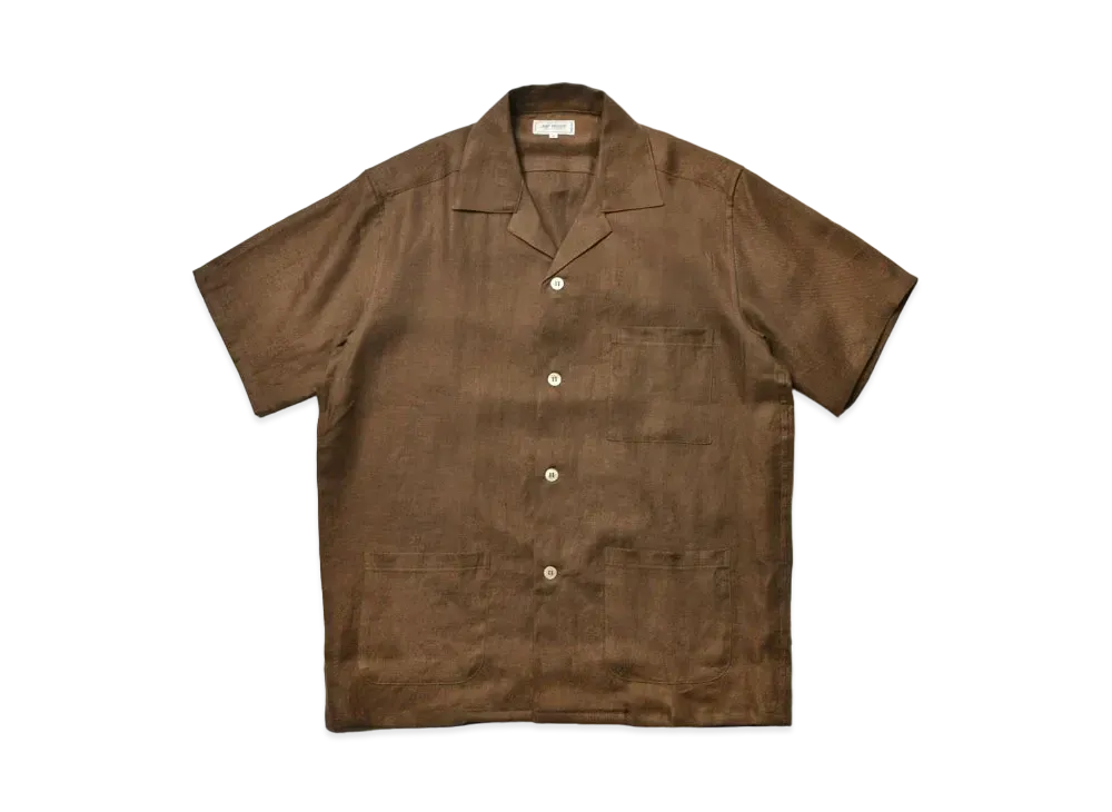 THE REAL McCOY'S Linen Open Collar Shirt "Brown"