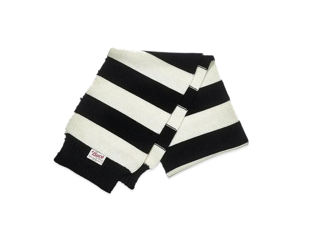 THE REAL McCOY'S Buco Striped Wool Knit Scarf "White Black"