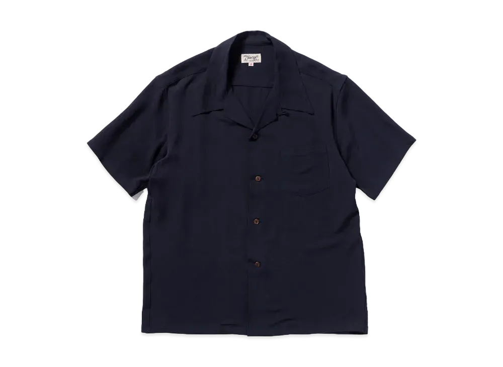 THE REAL McCOY'S Silk Rayon Open Collar Shirt "Navy"