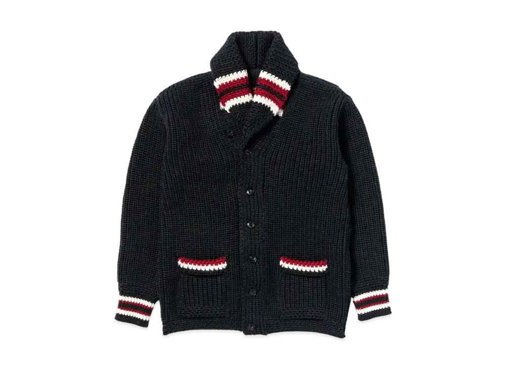THE REAL McCOY'S Striped Shawl Collar Cardigan "Charcoal"