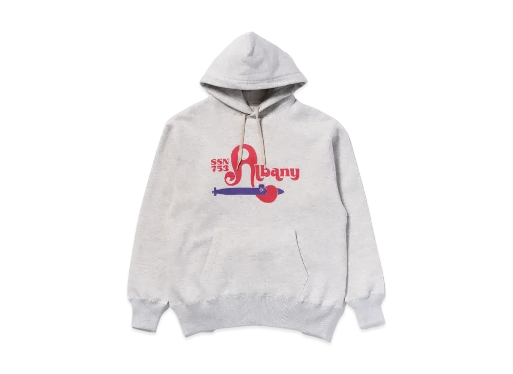 THE REAL McCOY'S Military Print Hooded Sweatshirt / USS Albany "Snow Grey"