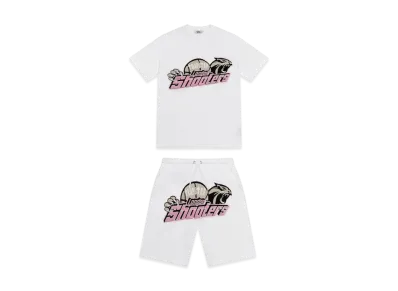TRAPSTAR x SHOOTERS Chenille Short Set "White/Pink"