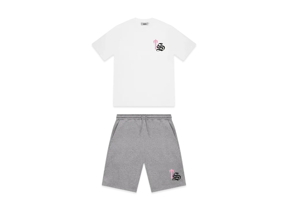 TRAPSTAR TS Script Print Shorts Set "White/Grey"
