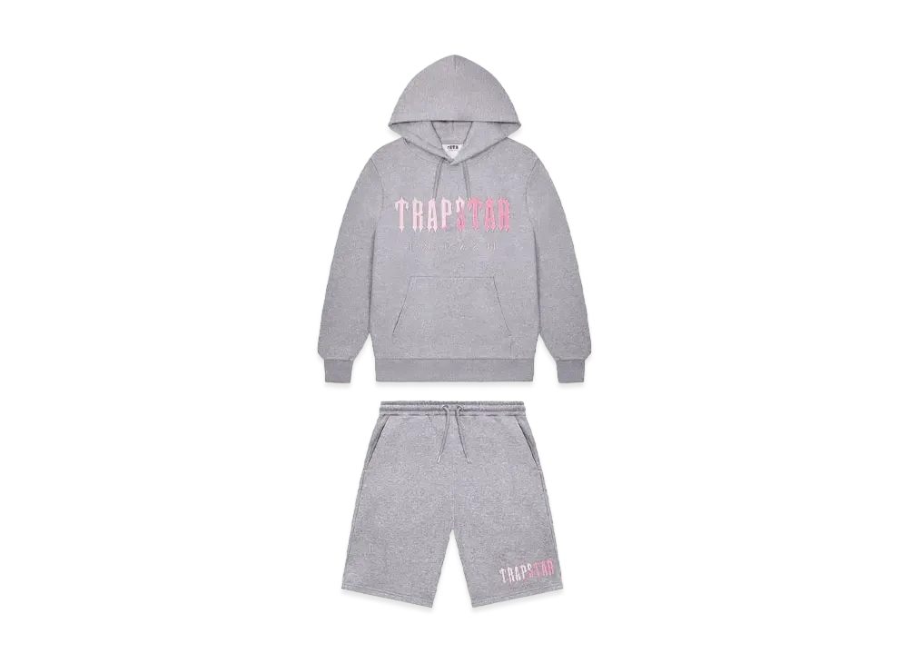 TRAPSTAR Decoded Chenille Hooded Shorts Set "Grey/Pink"