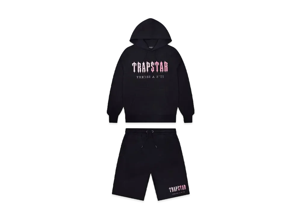 TRAPSTAR Decoded Chenille Hooded Shorts Set "Black/Pink"