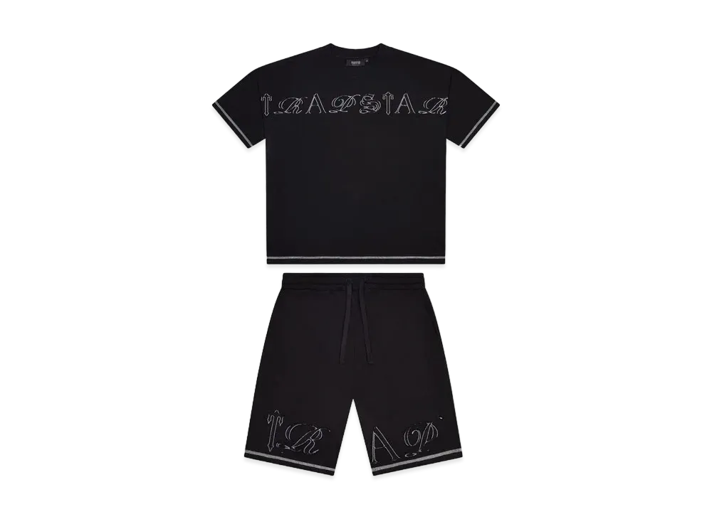 TRAPSTAR Patchwork Script T-Shirt Shorts Set "Black"