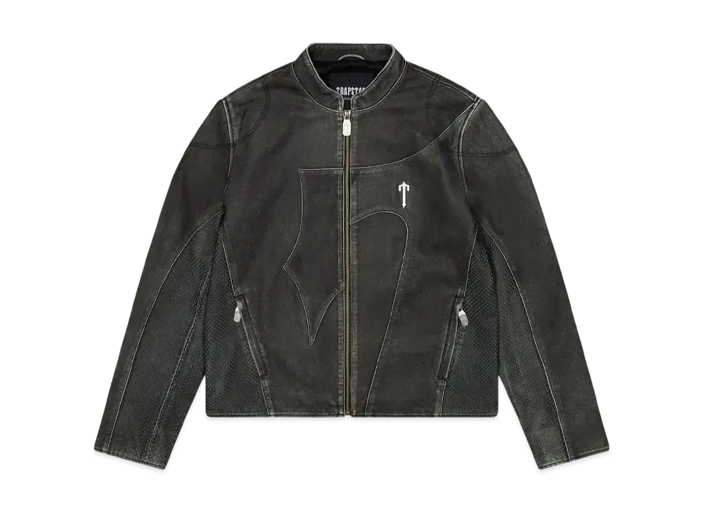 TRAPSTAR Irongate T Panel Leather Biker Jacket "2 Tone Black & Green"
