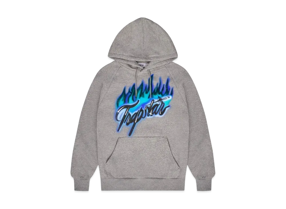 TRAPSTAR Flame Print Hoodie "Grey/Blue"