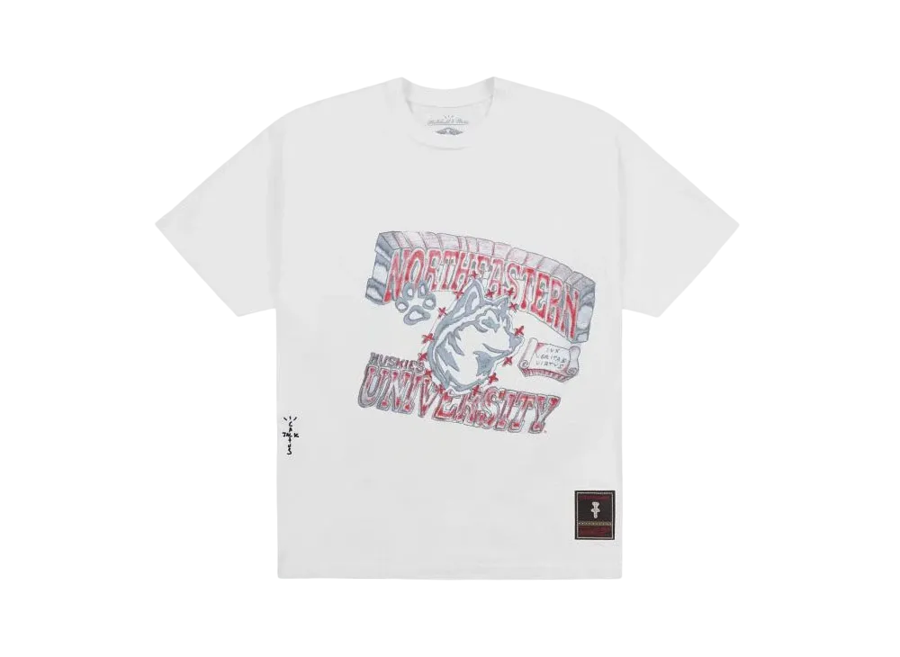 Travis Scott x M&N x Northeastern University Handdrawn Tee "White"