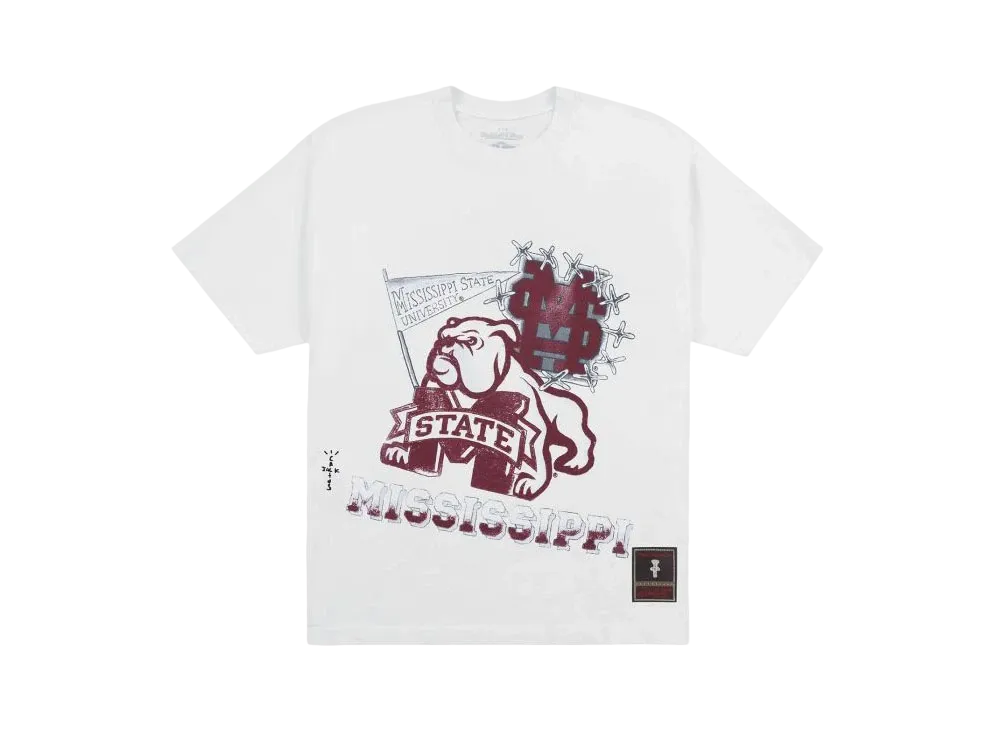 Travis Scott x M&N x Mississippi State University Handdrawn Tee "White"