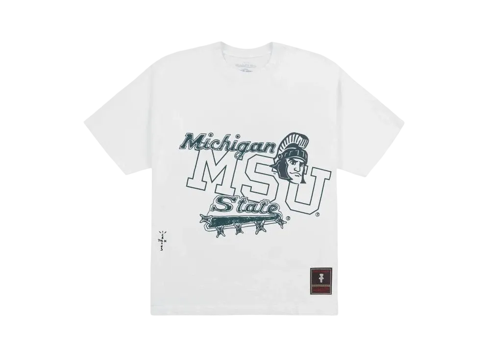 Travis Scott x M&N x Michigan State University Handdrawn Tee "White"