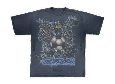 Travis Scott Cactus Jack x FC Barcelona Washed Spray Logo Tee "Grey"