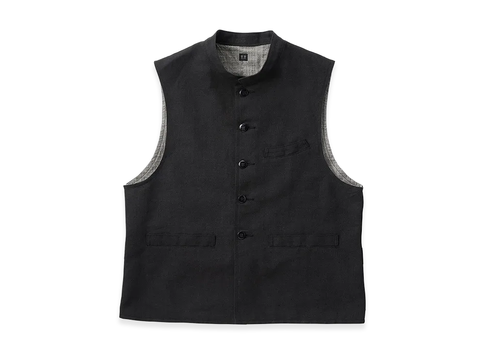 T.T Taiga Takahashi LOT.107 Stand Collar Vest "Melange Black"