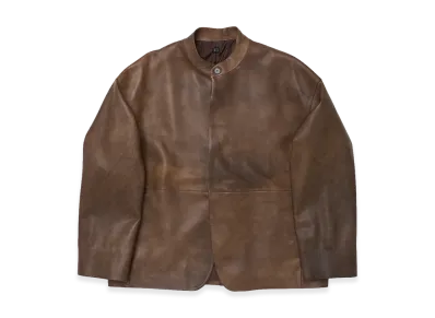 T.T Taiga Takahashi Women's Stand Collar Leather Jacket "Mud Dyed Brown"