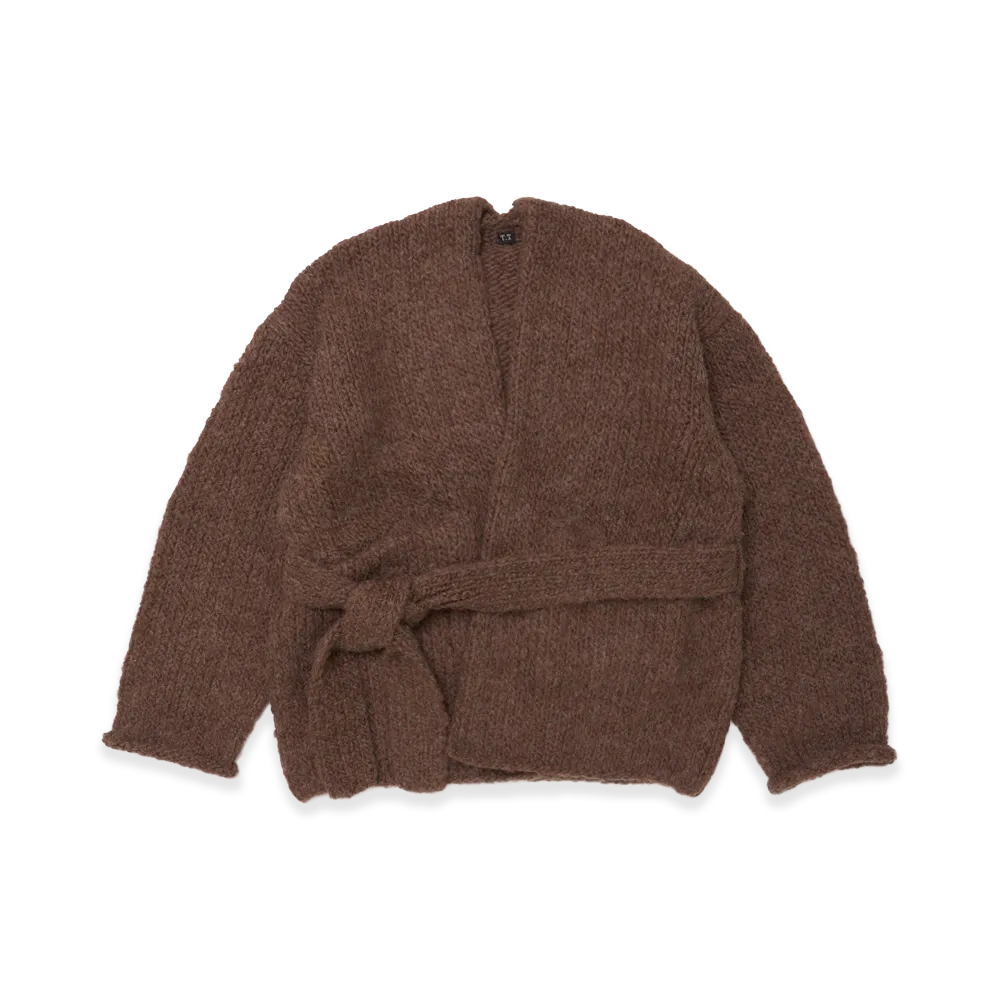 T.T Taiga Takahashi Women's Super Baby Alpaca Hand Knitted Belted Cardigan "Melange Brown"