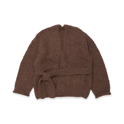 T.T Taiga Takahashi Women's Super Baby Alpaca Hand Knitted Belted Cardigan "Melange Brown"