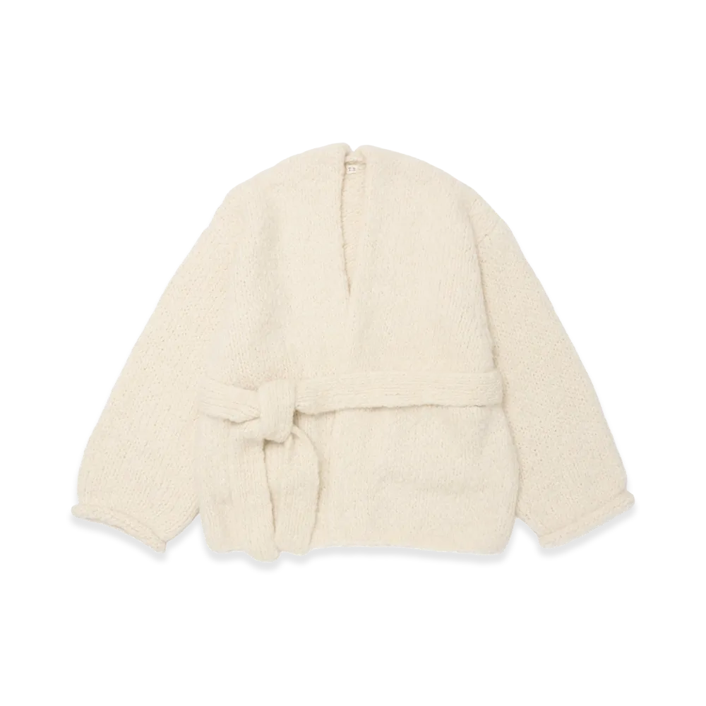 T.T Taiga Takahashi Women's Super Baby Alpaca Hand Knitted Belted Cardigan "Raw White"