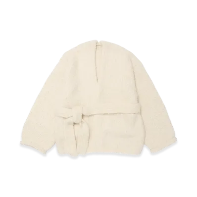 T.T Taiga Takahashi Women's Super Baby Alpaca Hand Knitted Belted Cardigan "Raw White"