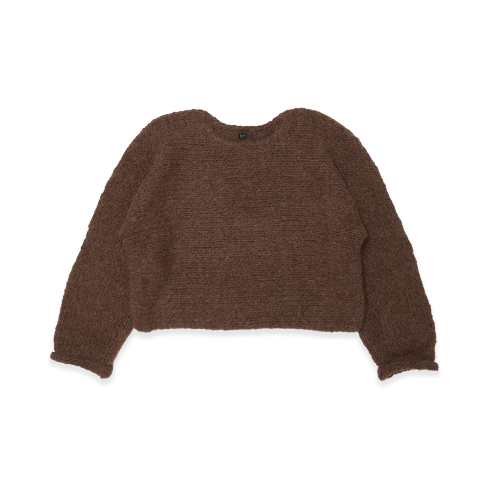 T.T Taiga Takahashi Women's Super Baby Alpaca Hand Knitted Crew Neck P/O "Melange Brown"