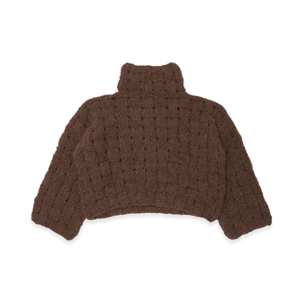 T.T Taiga Takahashi Women's Alpaca Hand Knitted Basket Pattern Turtle Neck P/O "Melange Brown"