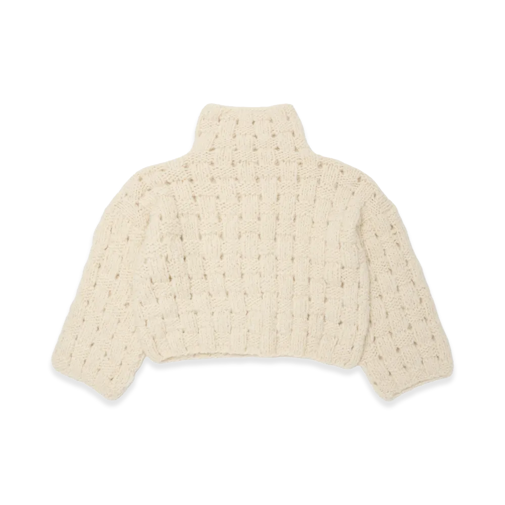T.T Taiga Takahashi Women's Alpaca Hand Knitted Basket Pattern Turtle Neck P/O "Raw White"