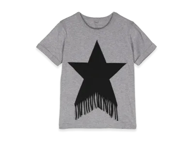 STELLA McCARTNEY Kids Fringed Star Cotton T-Shirt "Grigiomediomelange"