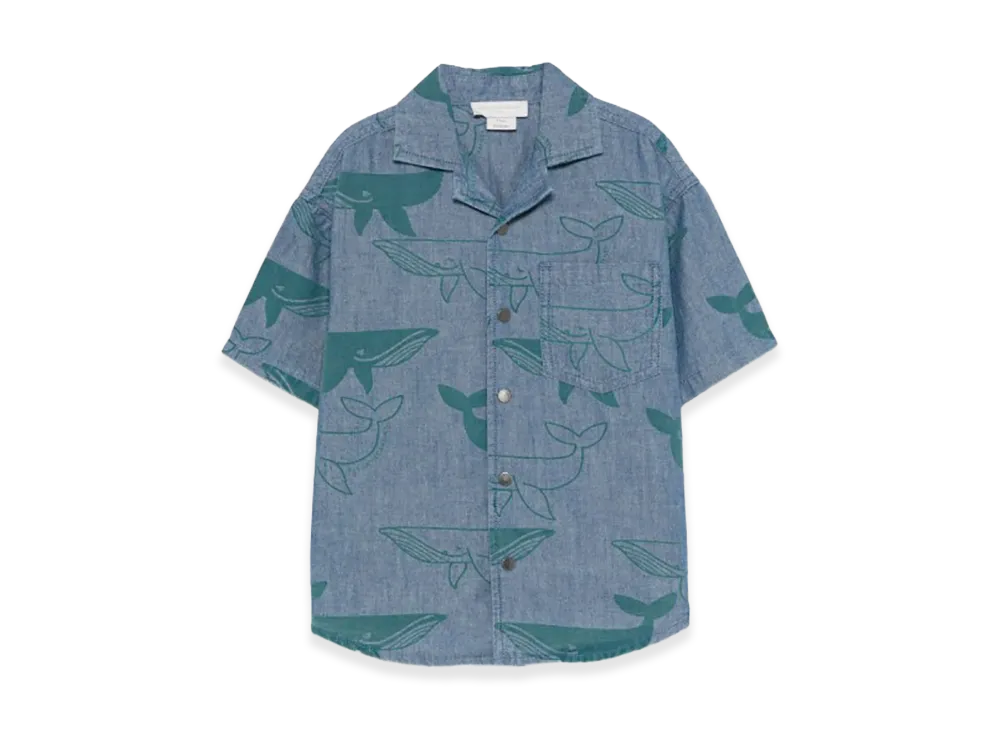 STELLA McCARTNEY Kids Whale Print Denim Shirt "Light Blue"