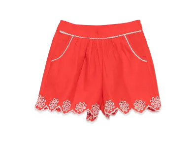 STELLA McCARTNEY Kids Scallop Trim Linen Blend Shorts "Red"