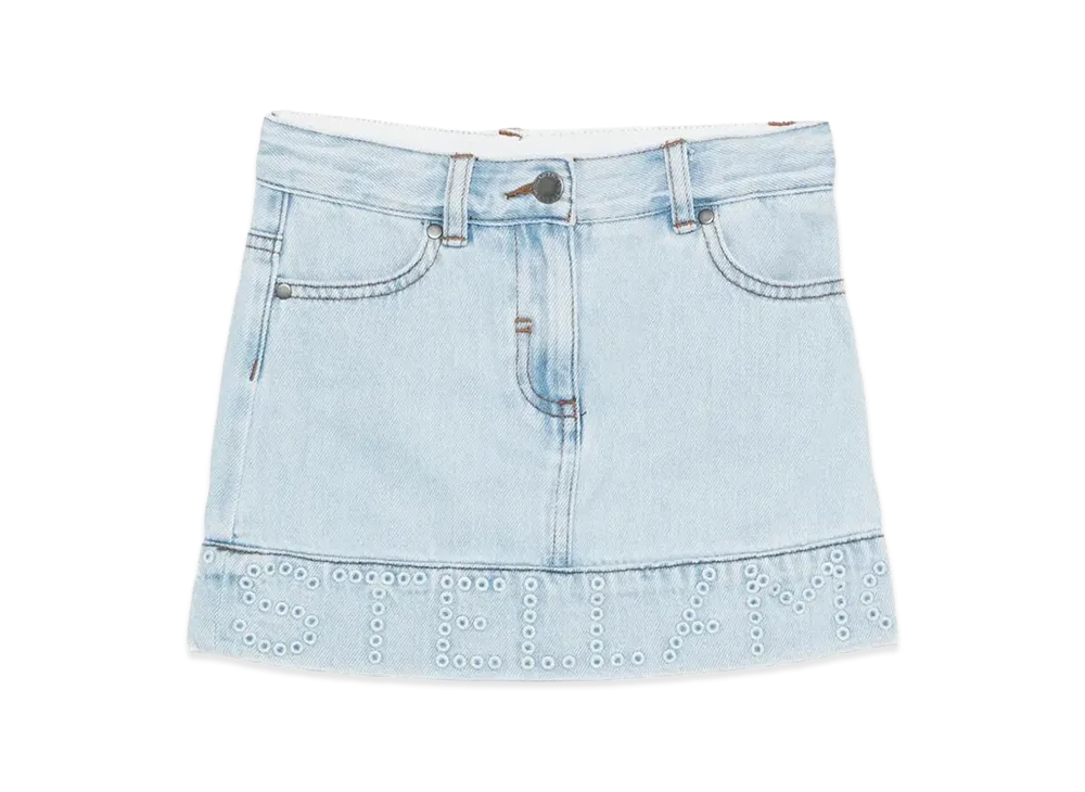 STELLA McCARTNEY Kids Perforated Logo Denim Mini Skirt "Lightblue"