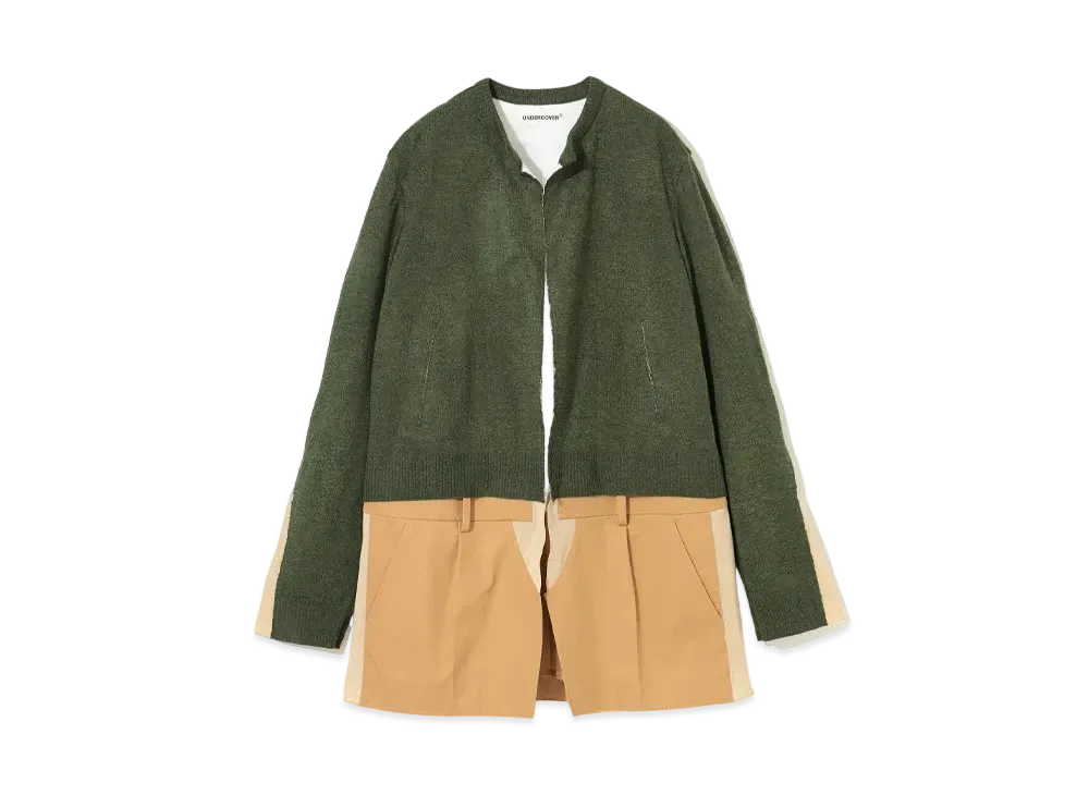 UNDERCOVER Crew Knit x Chino Pants Mix Cardigan "Green"