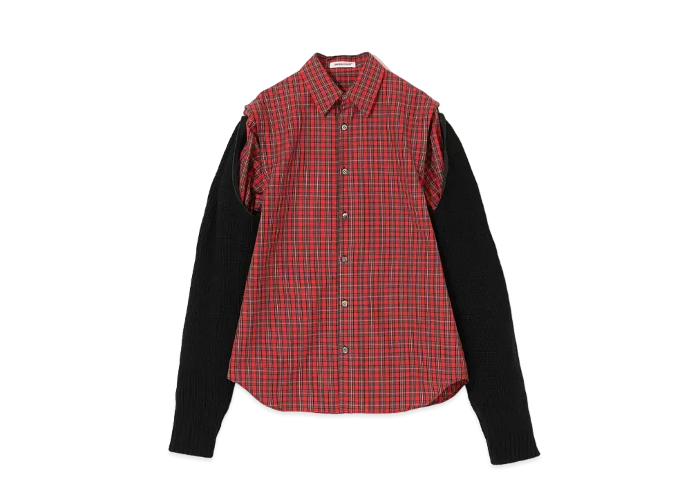 UNDERCOVER Knit Switching Cotton Shirt "Red CK"