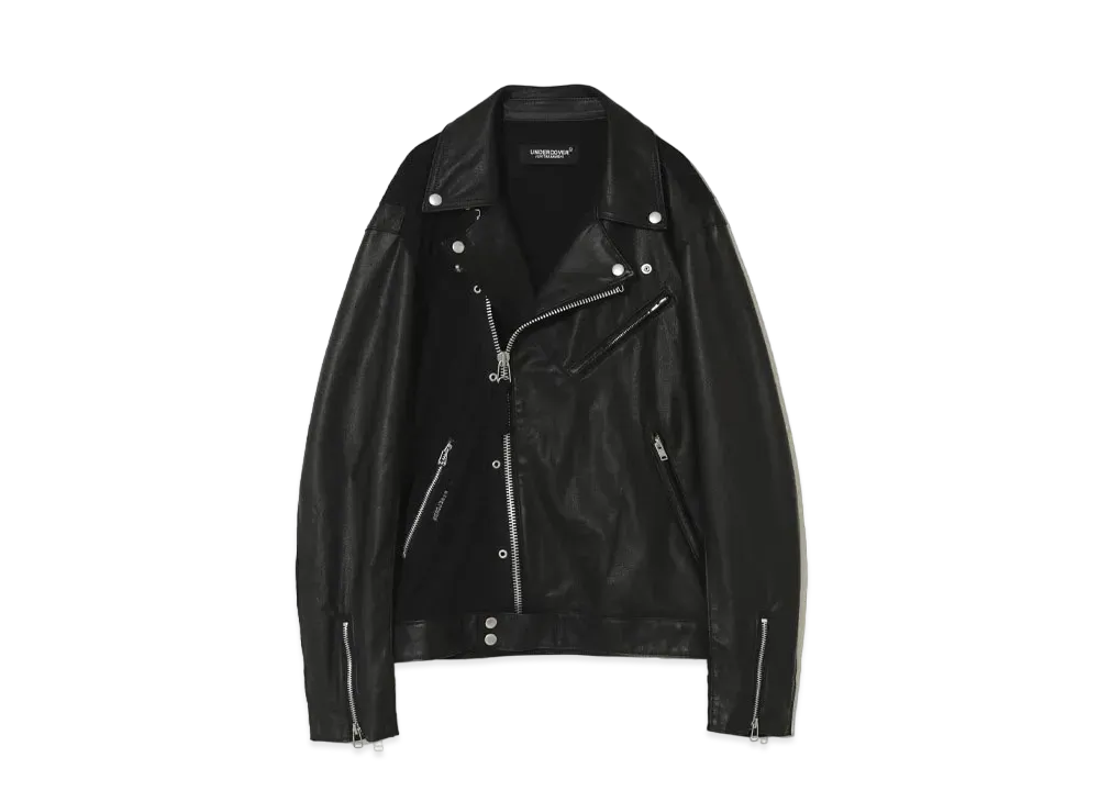 UNDERCOVER 24SS Slub Jersey Mix Leather Riders Jacket "Black"