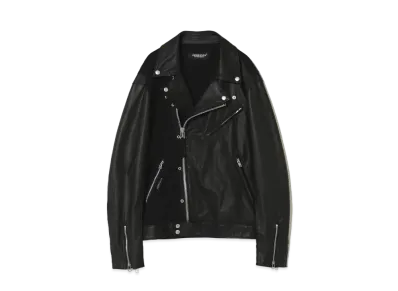 UNDERCOVER 24SS Slub Jersey Mix Leather Riders Jacket "Black"