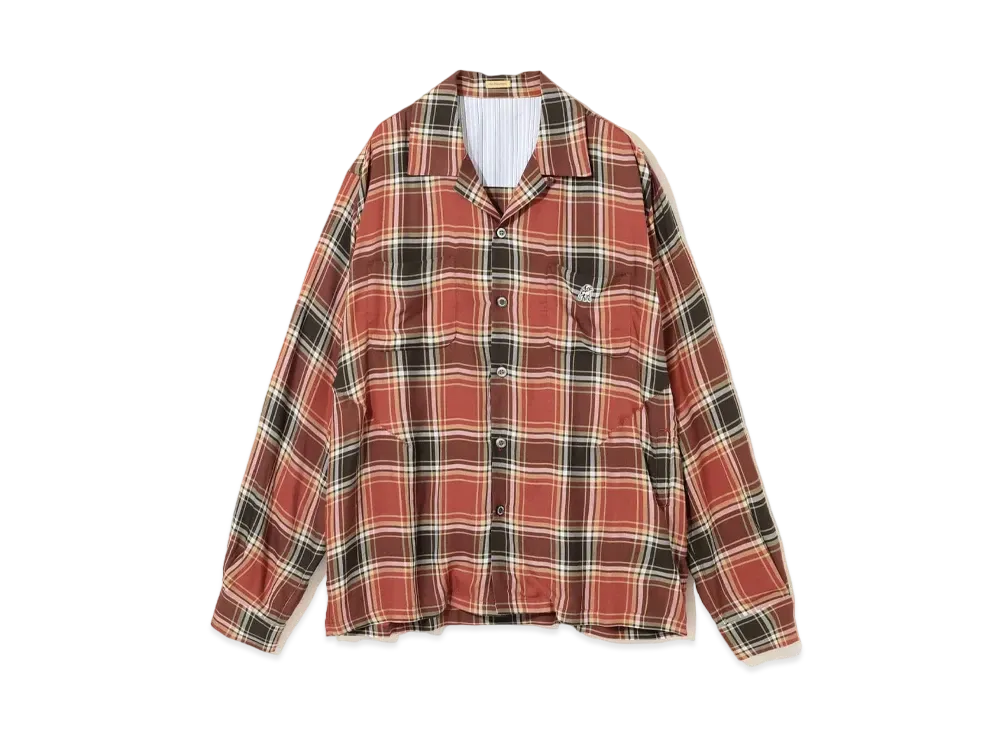 UNDERCOVER Rayon Blend Cotton Open Collar Shirt "Orange CK"