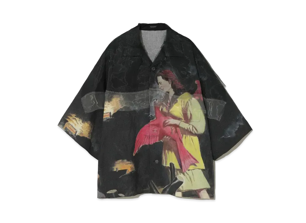 UNDERCOVER Organdy Covered Open Collar Big Shirt "D.Charcoal Base"