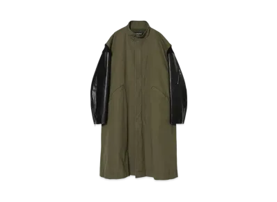 UNDERCOVER Leather Sleeve Cotton Mod Coat "Khaki"