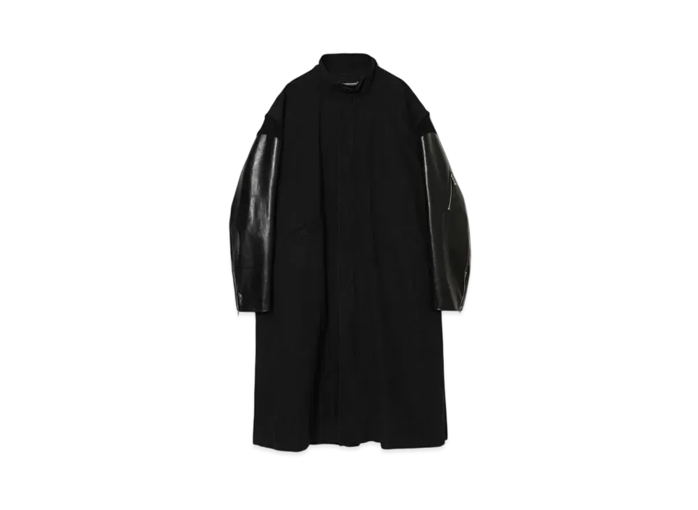 UNDERCOVER Leather Sleeve Cotton Mod Coat "Black"