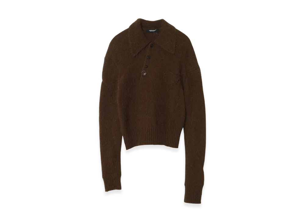 UNDERCOVER Angora/Nylon Shaggy Polo Knit "Brown"