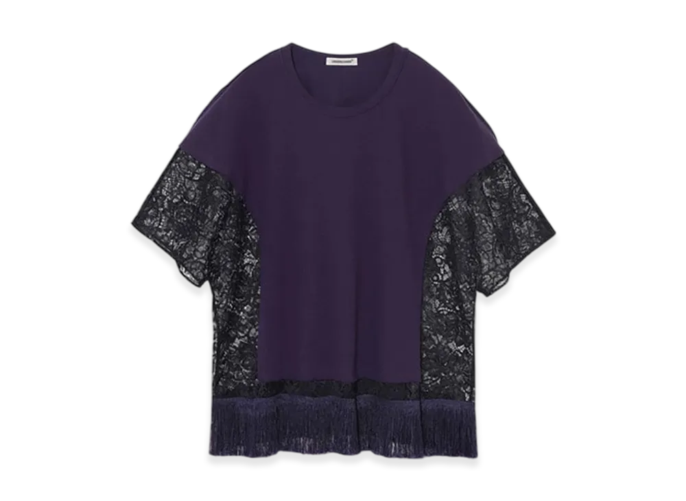 UNDERCOVER Lace Paneled Cotton T-shirt "Purple"