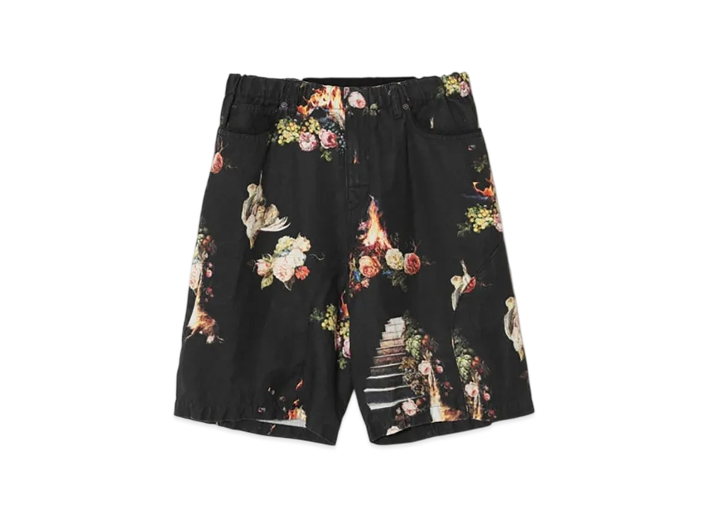 UNDERCOVER Patterned Linen Easy Shorts "Black Base"