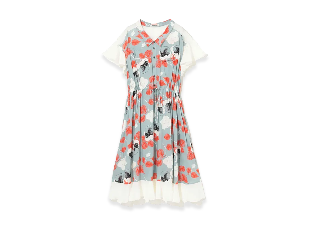 UNDERCOVER Rayon Allover Pattern Gathered Dress "Gray Base"