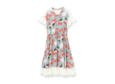 UNDERCOVER Rayon Allover Pattern Gathered Dress "Gray Base"