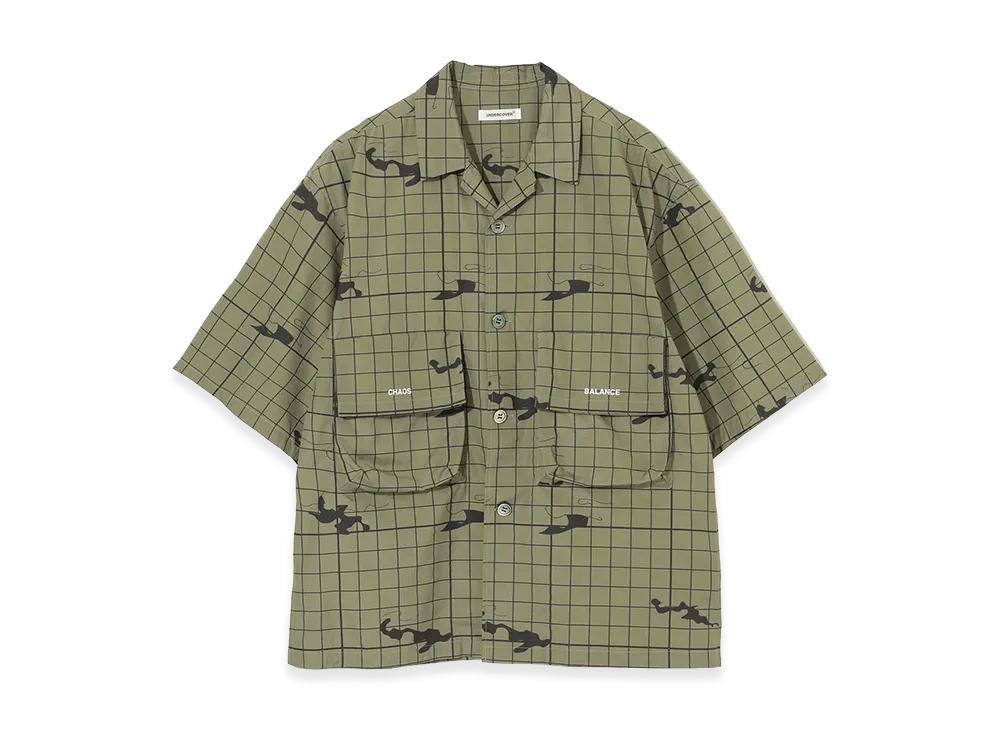UNDERCOVER Cotton All-over Pattern Half Sleeve Shirt "Gray Khaki Base"