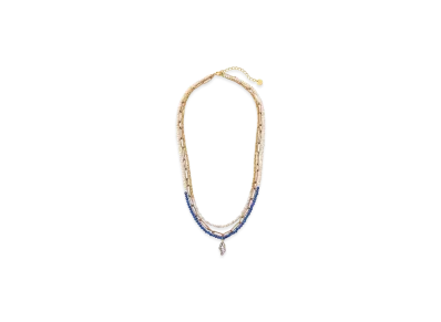 UNDERCOVER Brass Bead Triple Strand Necklace "Blue"