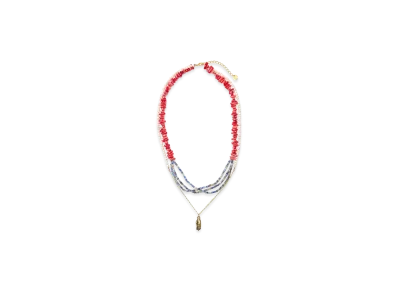 UNDERCOVER Brass Bead Double Strand Necklace "Red"