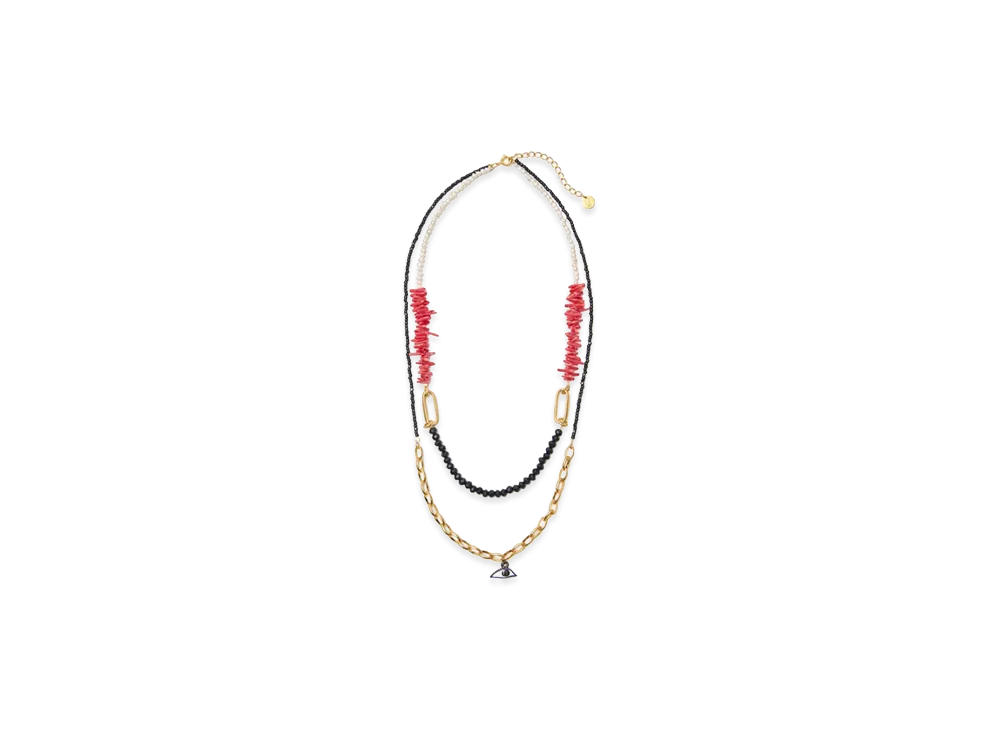 UNDERCOVER Brass Bead Double Strand Necklace "Black"