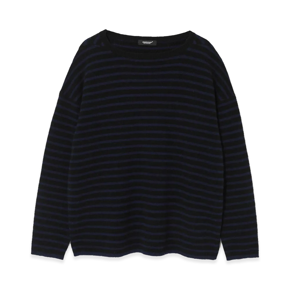 UNDERCOVER Yak Blend Wool Boat Neck Knit "Nvy Border"